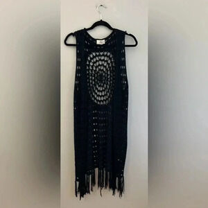 Women’s Crochet Black Long Sleeveless Vest Size M/L